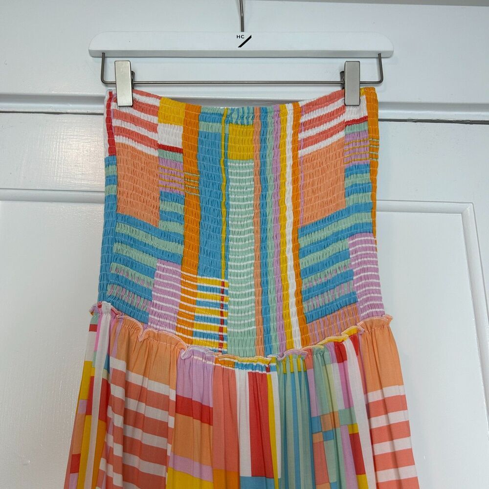 Abel the Label Anthropologie Patchwork Strapless Tiered Maxi Dress Small Smocked - Picture 6 of 10